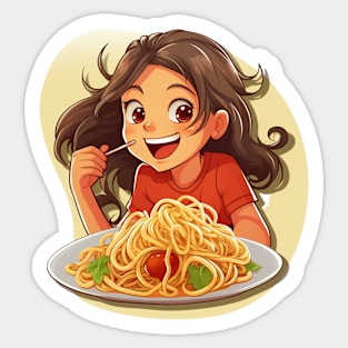 Cute Girl Eating Spaghetti Sticker